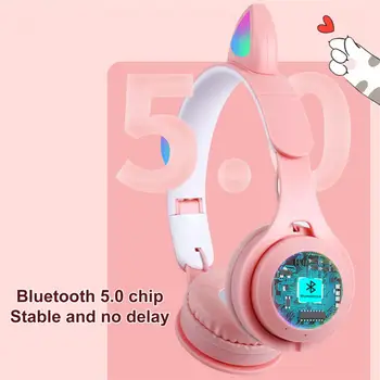 Slúchadlá Bluetooth-kompatibilného Headsetu Slúchadlá Bezdrôtové LED Chlapec Dievča Stereo Skladacia Športové Slúchadlá Mikrofón Náhlavnej súpravy Roztomilé Mačacie Uši