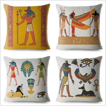 Cartoon Pharaoh Egypt Totem Tlač Vankúš Béžová Bielizeň, Vankúše 45*45 Štvorcových Vankúše Prípadoch Gauč Domova Obliečka Na Vankúš